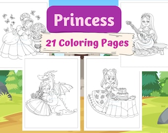 Prinses kleurplaten, prinses kleurboek voor meisjes, prinses afdrukbare activiteitenbladen voor kinderen, digitale download