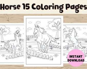 Horse Coloring Book,  Pony Coloring Pages for Girls, Cute Horses Printable Activity Sheets for Kids, Coloring Activity, Instant Download