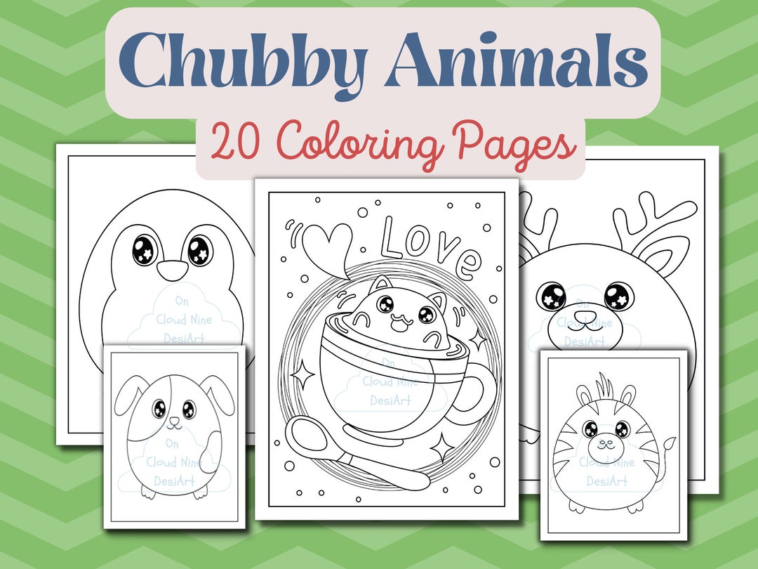 Cute Animal Coloring Pages, Chubby Animals Coloring Book, Baby Animal ...