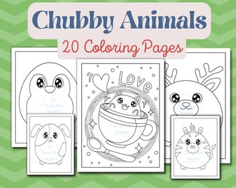 Cute Animal Coloring Pages, Chubby Animals Coloring Book, Baby Animal Printable Coloring Worksheets for Kids, Toddlers, Digital Download