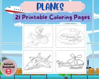Páginas para colorear de aviones, Libro para colorear de aviones para niños, Hojas de actividades imprimibles de aviones para niños, Descarga digital