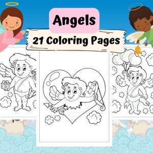 Angel Coloring Pages, Cute Angels Coloring Book for Kids,  Angels Printable Activity Sheets for Girls, Digital Download