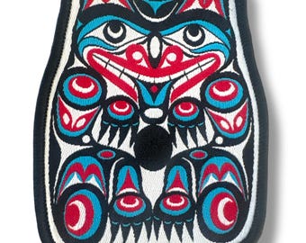 Indigenous Bear Embroidered Iron On or Sew On Patch  - 3” x 2.5”