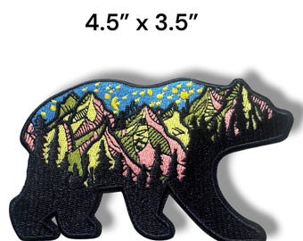 Canadian Indigenous Mountain Bear Embroidered Iron on or Sew On Patch - 4.5” x 3.5”