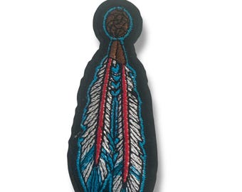 Native Spirit Turquoise Feather Embroidered Iron on Patch