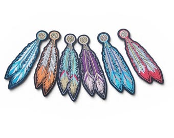 Embroidered Feather Patch – Indigenous Native Style Iron-On Applique (6" x 2")