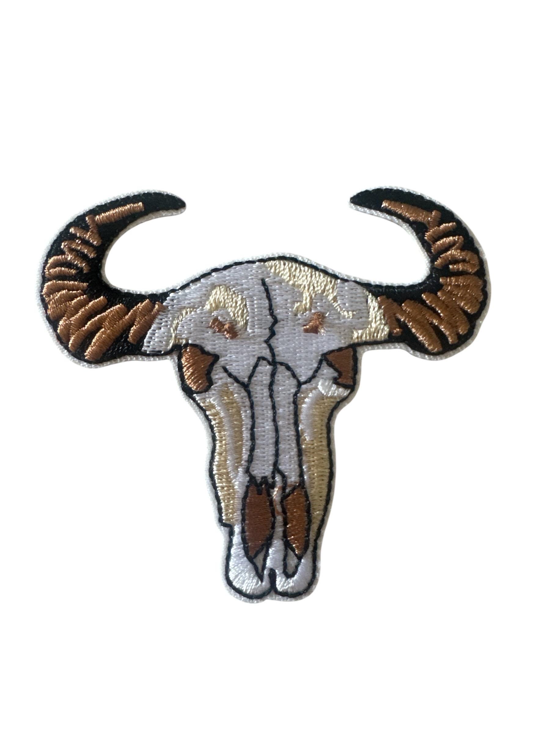 Indigenous Western Style Bull Skull Embroidered Sew On Patch - 3” x 3”