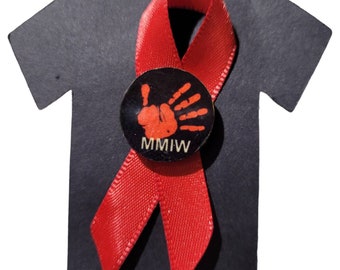 Murdered & Missing Indigenous Women- MMIG Awareness Ribbon  with Wooden Centerpiece -  Fundraiser for Indigenous   Nonprofit