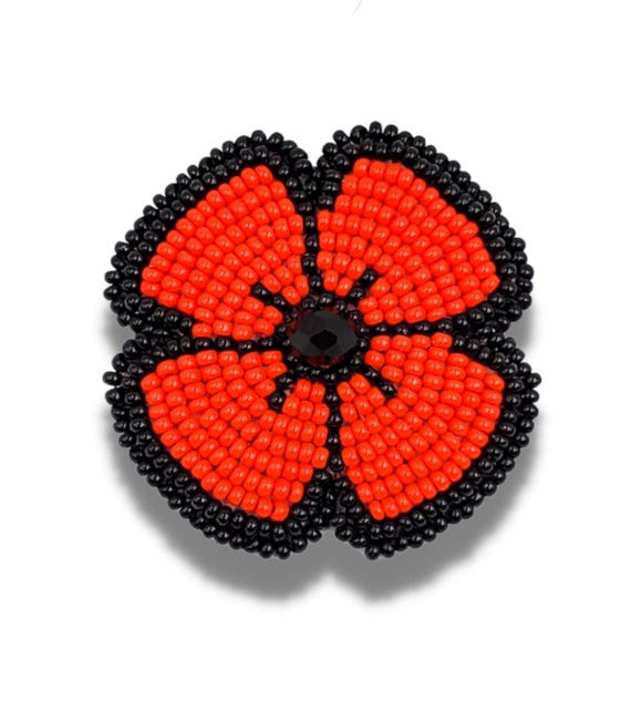 Indigenous made Beaded Poppy Lapel Pin for Remembrance Day / Veterans Day - Great Christmas Gift! Idea