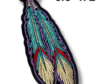 Indigenous Feather - Turquoise & Purple - Embroidered Iron on Patch
