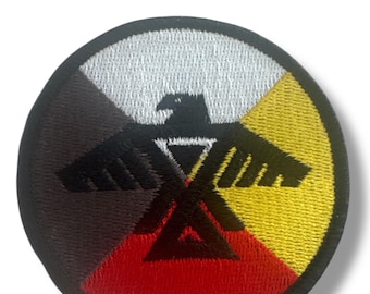 Indigenous Thunderbird and Native Medicine Wheel Embroidered Iron on Patch
