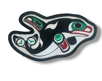 Indigenous Whale Embroidered Iron On or Sew On Patch  - 3” x 2.5”