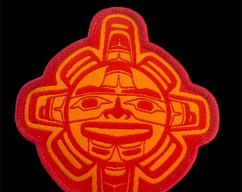 Canadian Indigenous Chilkat Sun Embroidered Iron on or Sew On Patch - 2.5” x 2.5”