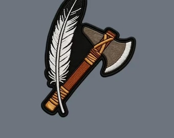 Native Tomahawk and Feather - Iron On Vinyl DTF Patch