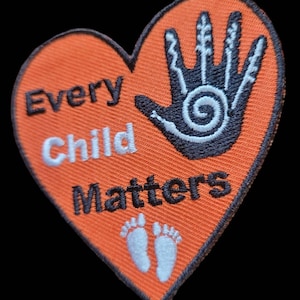3 Inch Orange Embroidered Every Child Matters Heart Shaped Patch - Non-profit Indigenous Society Fundraiser