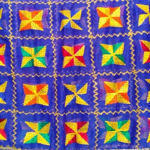 Phulkari Dupatta - Royal Blau Mehrfarbig