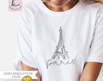 Paris Eiffel Tower Line Art SVG, French City Travel Cut File (Digital Download)