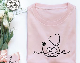 Nurse SVG, Nurse Line Art SVG, Stethoscope Heart Svg, Nurse Gift Png, Medical Shirt Design