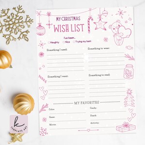 Rosa Wunschliste für Teenager Png, Feiertagswunschliste Jpg, Weihnachtswunschliste für Teenager, Rosa Liebhaber, Weihnachten Familienzeit Pdf.