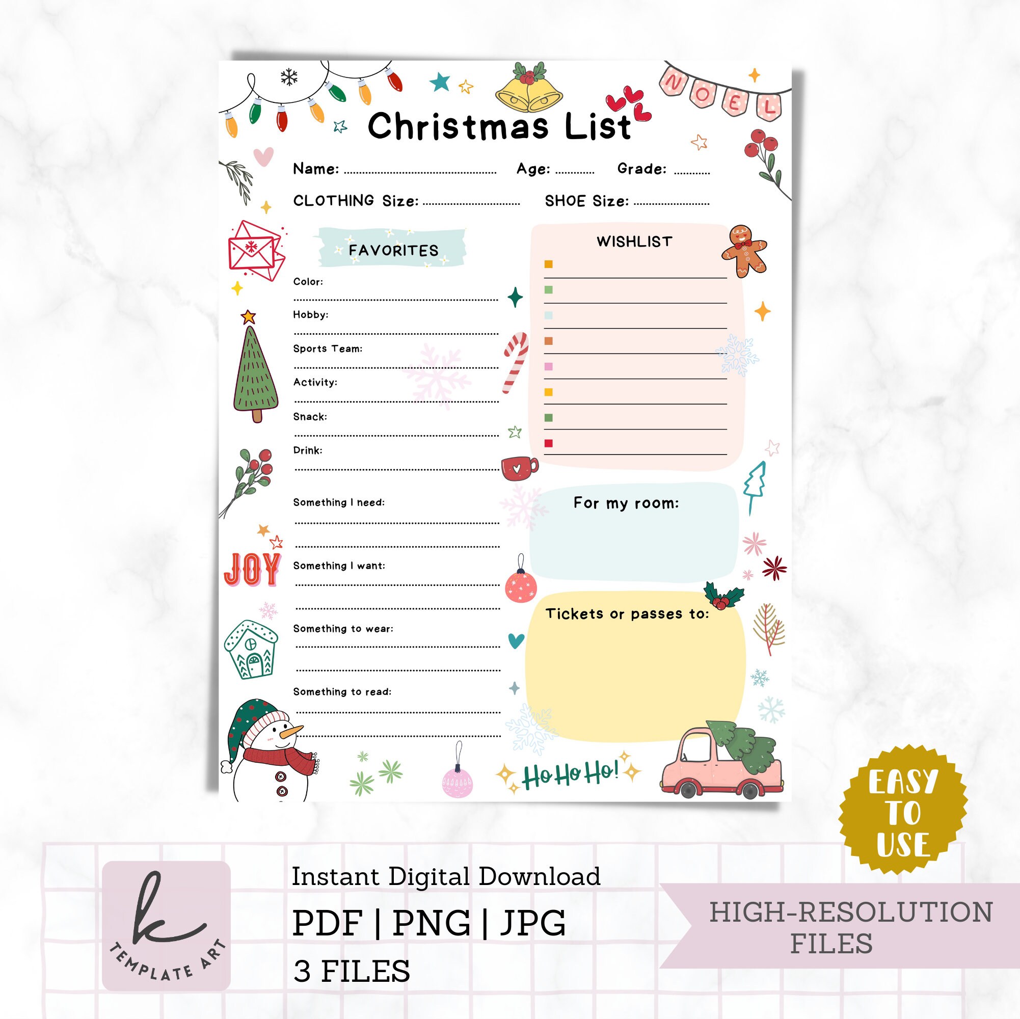 Kids Christmas Wish List, Printable Gift Wish List Jpg, Children's X ...