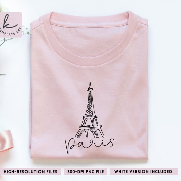 One Line Paris Eiffel Tower Shirt Svg File, Paris French City, Travel in Paris, Cut File for Cricut, Silhouette, Vinyl Transfer, Sublimation