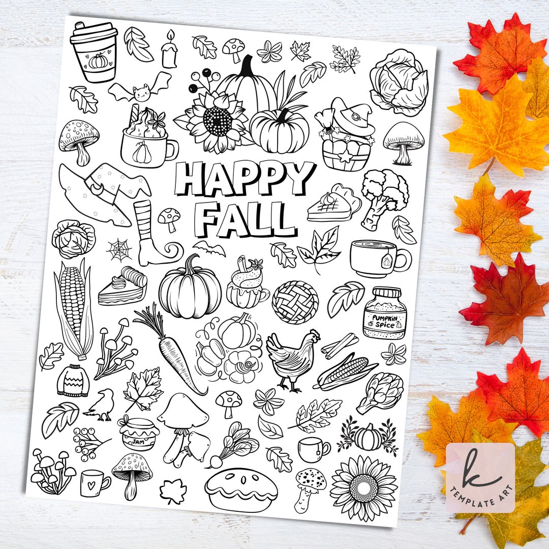 Adult and Teens Coloring Page for Fall, Happy Fall Colouring Page, Fall ...