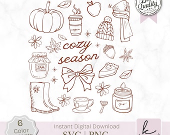 Scarabocchi di stagione accogliente, zucca autunnale SVG PNG (download digitale)