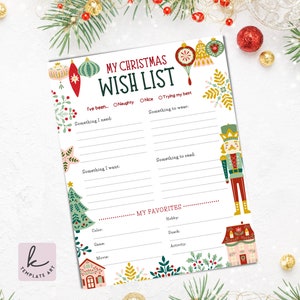Bunter Kinder und Teenager Weihnachtswunschliste Printable zu Hause Pdf Jpg, Kinder Weihnachtswunschliste Png Urlaub Brief an Santa Einfacher Download