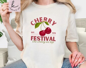 Festiwal Wiśni PNG, Projekt koszulki retro z wiśnią, Wiosenna kokietka z wiśnią