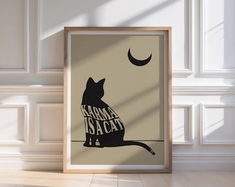 Bohemian Wall Art &quot;Karma is a Cat&quot; Vintage 5 Size Poster Black cat Karma is Cat lover Gift Teen girls Room Boho Decor Home Easy To Print