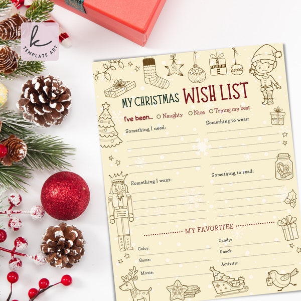 Beautiful Christmas Nutcracker List for Teen Png, Holidays Wish List Jpg, Xmas Wish List, Wish List Boy and Girl, Illustrated Kids Wish List