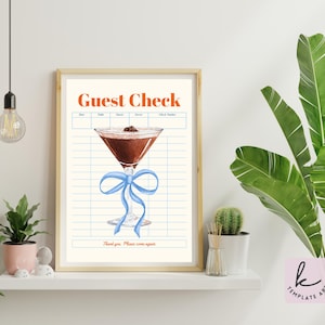 Plakat z czekiem dla gości Espresso Martini Retro PNG, zabawny cytat, plakat estetyczny do akademika, plakat do wystroju baru w stylu vintage w mieszkaniu