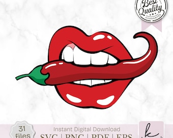 Beißende Chilli Lippen Illustration SVG, lustiges Shirt Design (Digitaler Download)