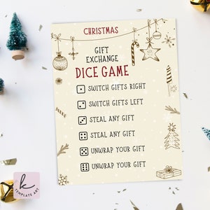Beautiful Cream Christmas Gift Exchange Dice Game Pdf, Christmas Party Game, Present Swap, Holiday Gift Exchange Game, Secret Santa.