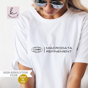 Macrodonnées d'affinement des indemnités de départ, Lumon industries, Tee SVG, Tshirt inspiré d'une série télévisée, Soirées à thème drôles de bureau, Cadeau pour collègues