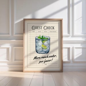 Ranch Water Cocktail Guest Check Print, por favor, topo chico, bar cart decor, tequila cocktail, Cinco de Mayo Poster, Guest Check Wall Art.