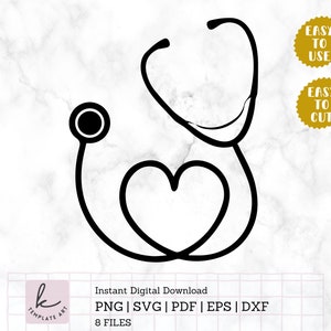 Heart Stethoscope Illustration Svg File for Craft Art, Stethoscope Clipart Shirt, Hospital Nurse, Stethoscope Silhouette, Png Clipart.
