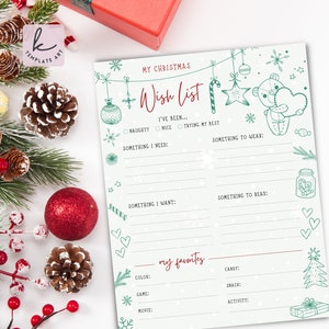 Aquamarin Farbe Weihnachtswunschliste für Teen Pdf, Feiertage Wish List Jpg, Teddy Bear Xmas Wish List, List Boy & Girl, Kids Holiday List Pdf