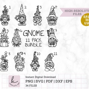Clipart di gnomi da giardino carini, gnomi con fiori, gnomi estivi, file di taglio per Cricut, facili da usare, file Cricut e Silhouette, uso commerciale