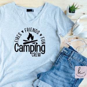 Cheerful Quote Camping Crew File Svg for Craft Art, Camp Life Shirt Png, Fire Friends Fun Camping, Campfire Outdoors Dxf, Summer T-shirt.