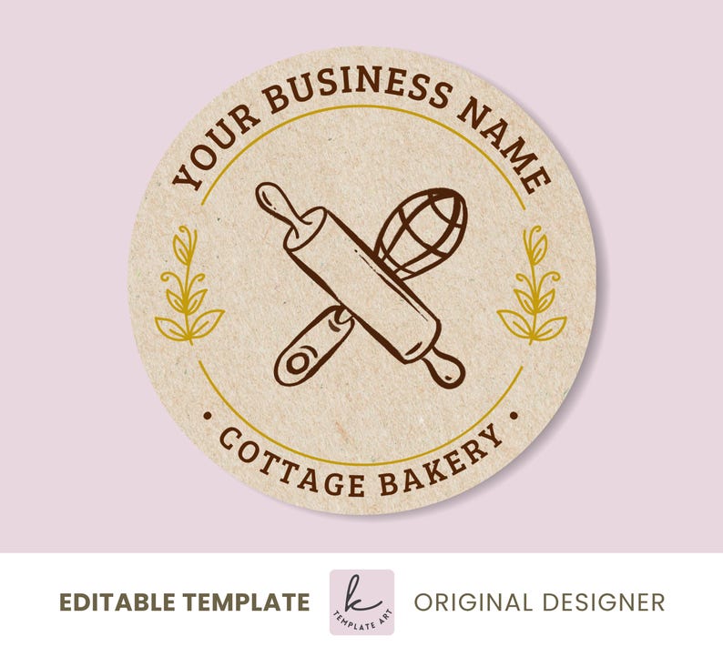Round Label Rustic Style Rustic Cottage Bakery Logo Template, Editable Canva Round Logo ...