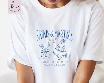 Custom Bikinis & Martinis Bachelorette SVG, Coastal Party Tee (Digital Download)
