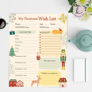 Bunter Kinder Weihnachtswunschliste, Druckbare Geschenk Wunschliste Jpg, Kinder X-Mas Wunschliste Png, Kinder Urlaub Wunschliste, Brief an Santa Pdf