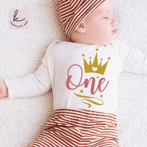 Pink and Golden Beautiful Handwritten First Birthday Svg File, 1st Birthday Princess Crown and Stars svg, Commercial Use, Birthday Party.