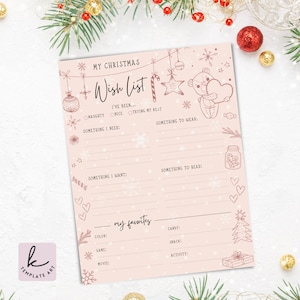Rosa Farbe Weihnachtswunschliste für Teenager Png, Feiertage Wunschliste Jpg Teddybär Weihnachtsliste Mädchen, Kinder Feiertagswunschliste Pdf