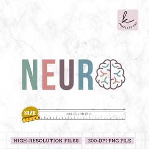 Pode incluir: Uma ilustra&ccedil;&atilde;o digital da palavra "NEURO" em letras coloridas com um &iacute;cone de c&eacute;rebro ao lado. A imagem est&aacute; sobre um fundo de m&aacute;rmore branco com uma r&eacute;gua que mede 100 cm ou 39,37 polegadas.