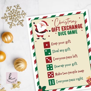 Printable Christmas Gift Exchange Dice Game, Christmas Party Game, Present Swap, Holiday Gift Exchange Game, Secret Santa.
