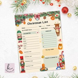 Lista de deseos navideños para niños en acuarela, lista de deseos de regalos coloridos en formato jpg, hermosa lista para niños, lista de deseos navideños para niños, carta a Papá Noel en formato pdf.