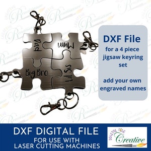 Jigsaw Keyring DXF / four piece Jigsaw keyring / Mothers day gift / mothers day dxf file / Jigsaw DXF / Keyring File for Personalisation