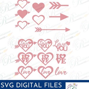 Valentine&#39;s svg, heart with arrow svg, valentine&#39;s hearts, cricut SVG,  Silhouette cameo svg,  I Love You Stickers, Heart download SVG file